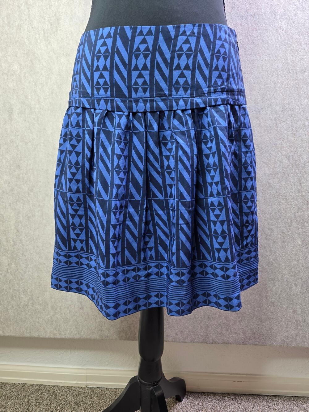 Bohemian, Madewell Blue & Black Geometric Drop Waist Pleated Mini Skirt - Size 2